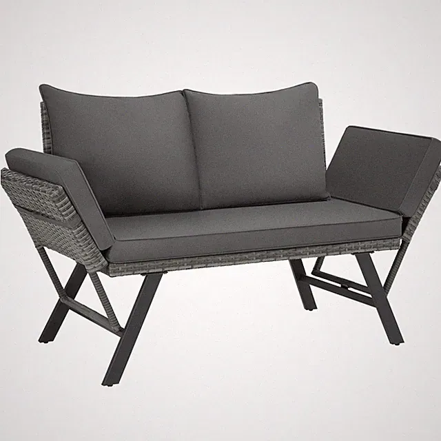 Rattan-Loungesofa Sintra, verstellbare Armlehnen, 2in1 grau B-Ware