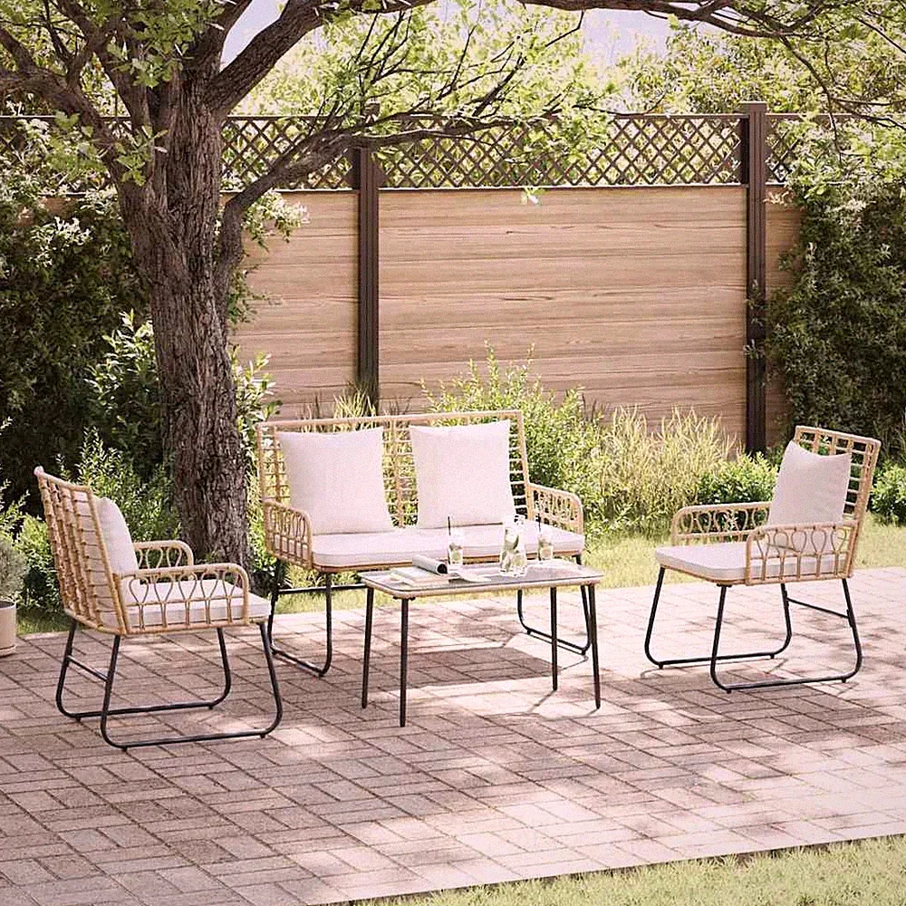 Rattan Polyrattan Lounge Sitzgruppe Garnitur Gartenmöbel Mit Tisch Bank & Stuhl