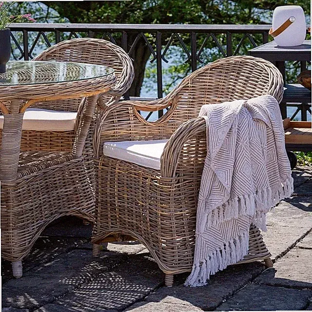 Rattan-Sessel CHARLOTTE Antique Grey mit Sitzkissen Stuhl Armlehnstuhl Rattan
