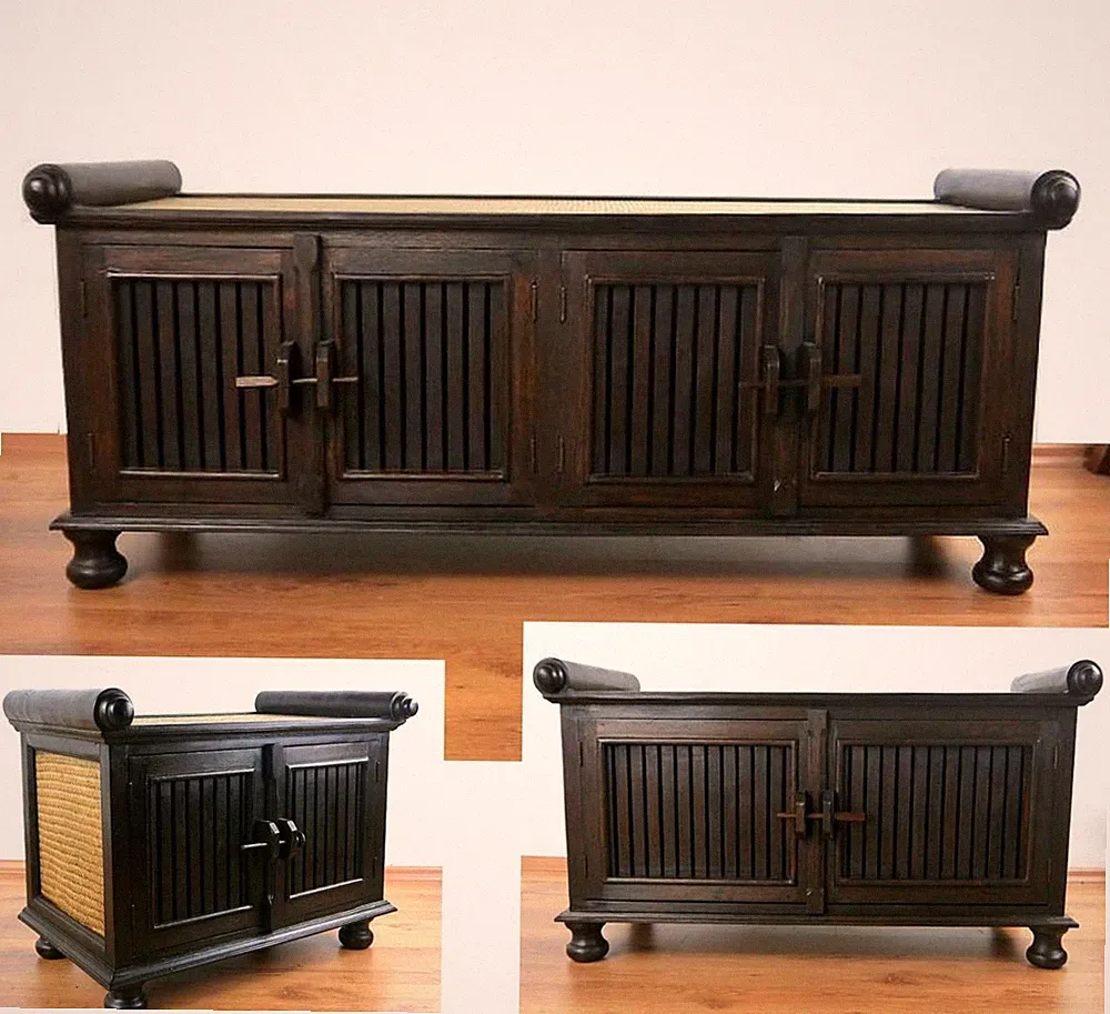 Rattan Sideboard TV Bank HiFi Möbel Kommode Sitzbank