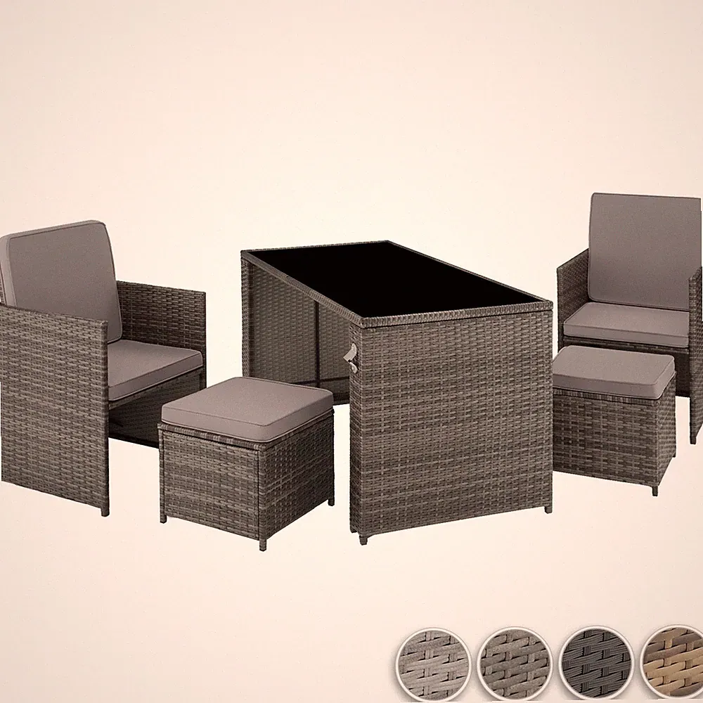 Rattan Sitzgruppe 5-tlg. Gartenset Garnitur Essgruppe Lounge Garten Balkon Möbel