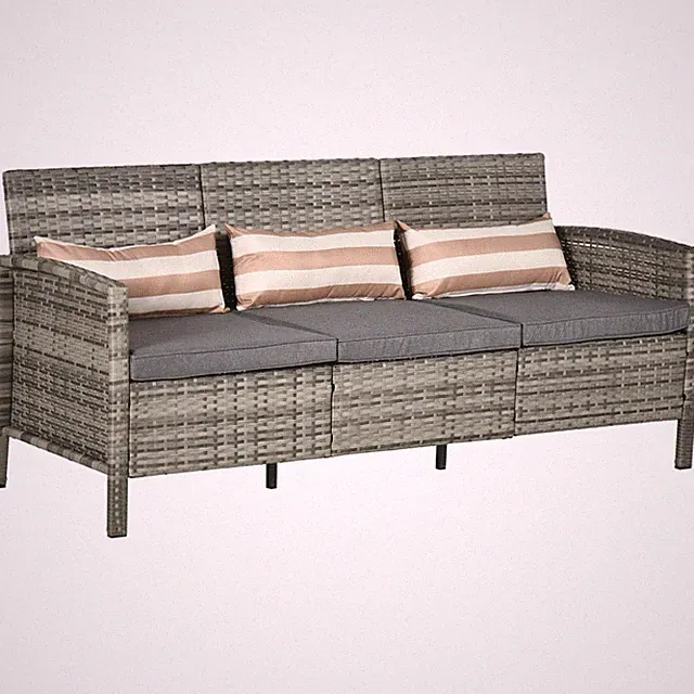 Rattan Sofa Outdoor Dreisitzer Garten Loungesofa mit Kissen Stahl Grau
