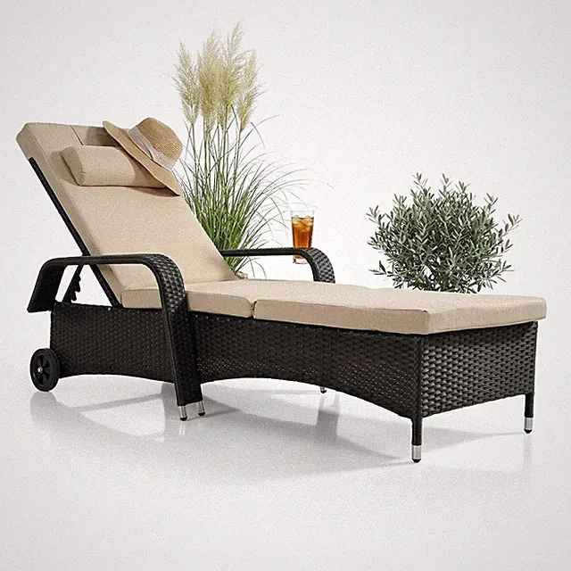 Rattan Sonnenliege Gartenliege Polyrattan Rattanmöbel Terrassen Liege Schwarz E