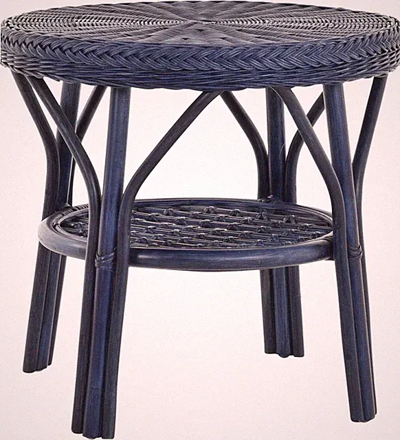 Rattan-Tisch Beistelltisch Rund Couchtisch Rattantisch Ablage (Dunkelblau)