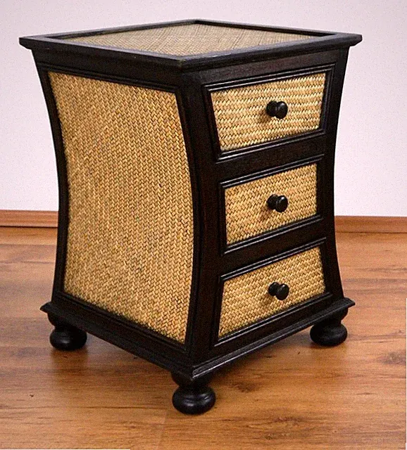 Rattankommode geschwungen Nachtschränkchen asiatische Kommode Holz