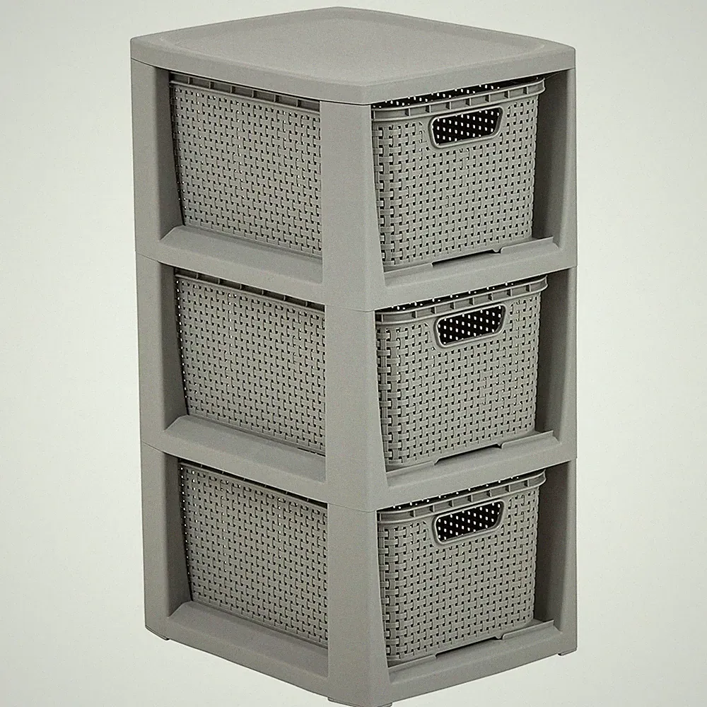 Rattanregal Regal Regal für Arbeitszimmer mit 3 Körben 3x7L 29,5x24x49cm Grau