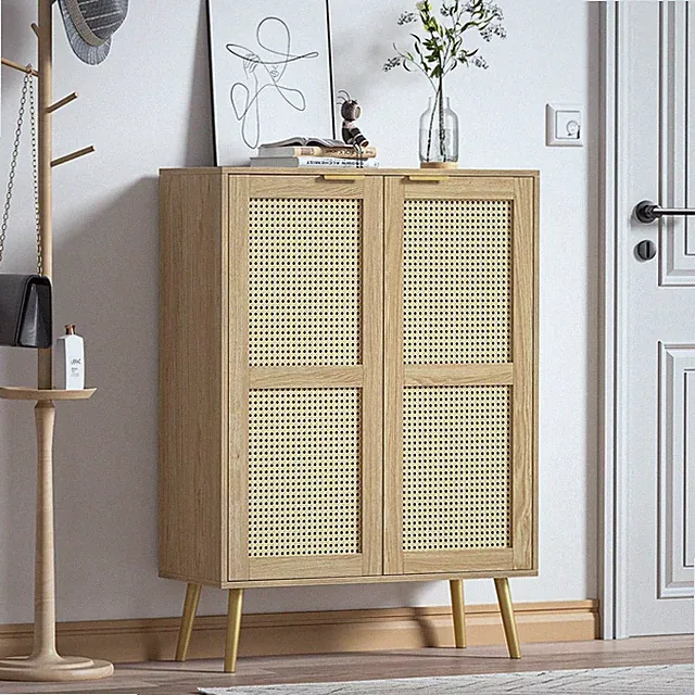 Rattanschrank mit 2 Türen verstellbar Regal Holz Landhausstil 8