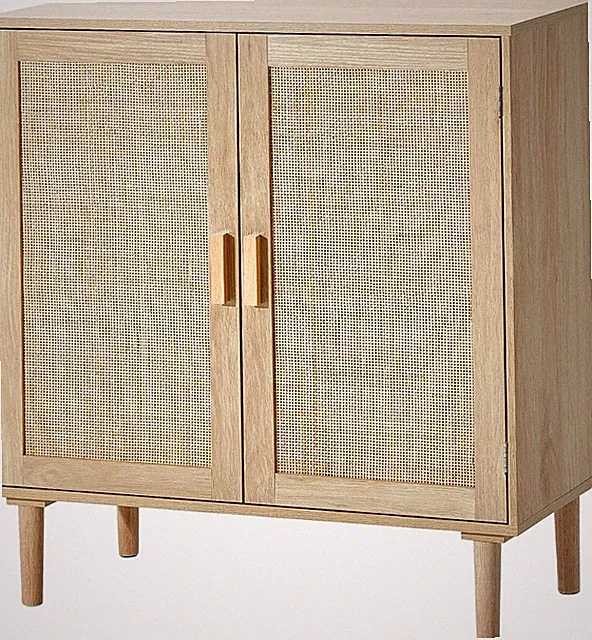 Rattanschrank mit magnetischen Türen verstellbaren Regalen und Griffen