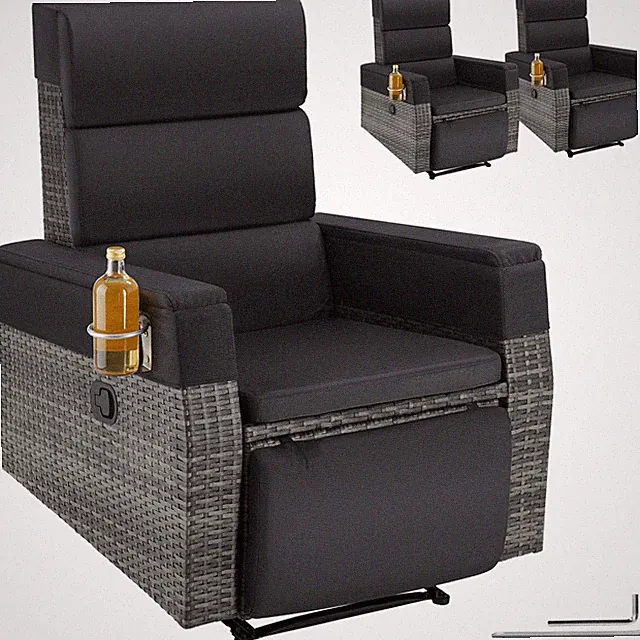 Rattansessel Loungesessel Outdoor Gartensessel Alu Liegefunktion Fußablage