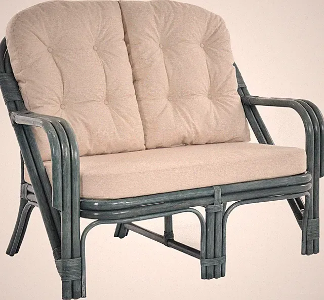 Rattansofa NIAM Rattan Wintergarten Zweisitzersofa Cocktail Sofa Couch (Blau)