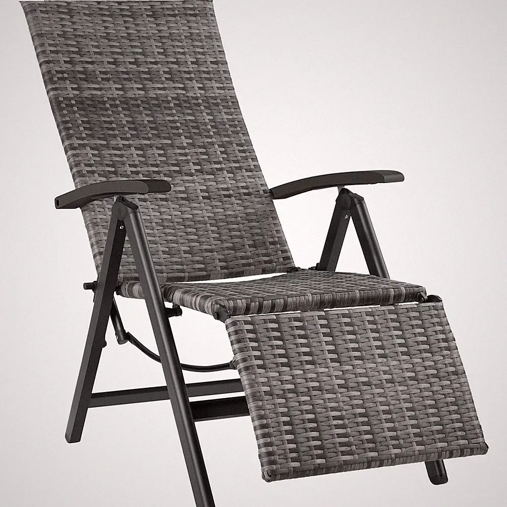 Rattanstuhl Brisbane klappbar mit Aluminiumgestell und Fußablage grau B-Ware