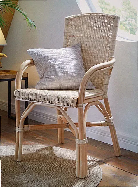 Rattanstuhl, natur lackiert, Senioren Stuhl, Sitzhöhe 49 cm, Korb Rattan Sessel