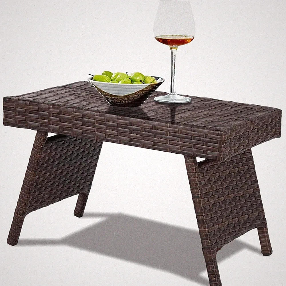 Rattantisch braun, klappbar, Beistelltisch, Gartentisch, Kaffeetisch, Sofatisch