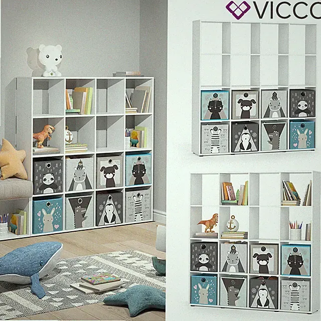 Raumteiler Bücherregal Standregal 16 Fächer Weiß Karree Kinder-Faltboxen Vicco