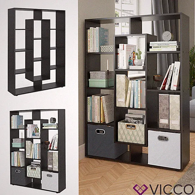Raumteiler Bücherregal Standregal Wandregal Büro 11 Fächer Schwarz Vicco