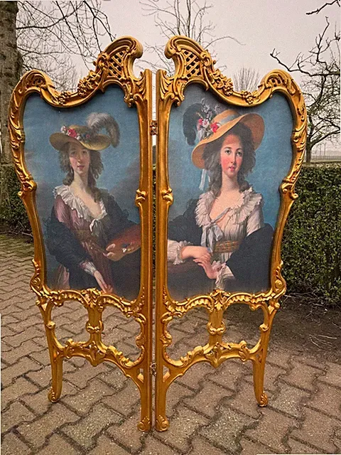 Raumteiler Paravent französisch Louis XVI Gold Buche 2 Paneele klappbar ca 1960