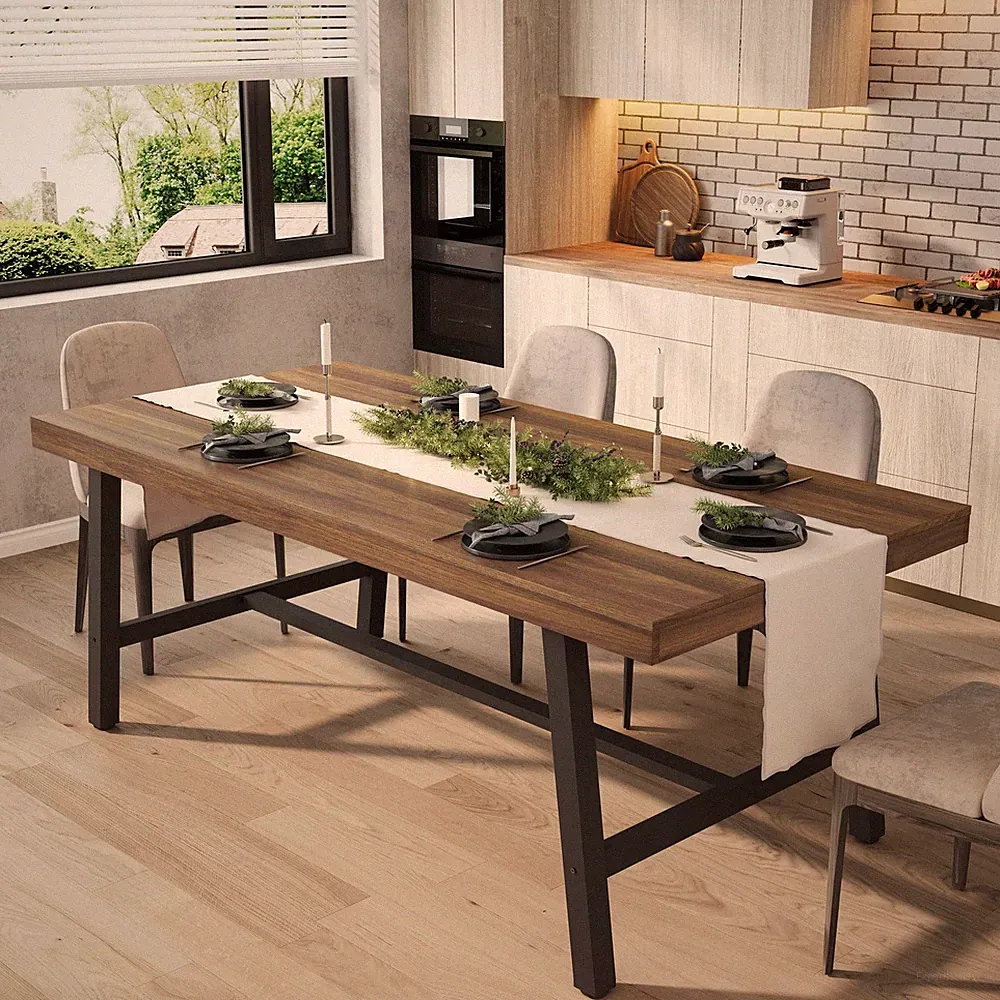 Rechteck Esstisch, 180X90X76cm Küchentisch Holz mit Metallbeinen für Esszimmer