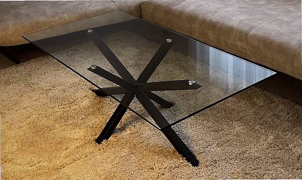 Rechteckiger Couchtisch Glasplatte transparent, Metallgestell schwarz, modern
