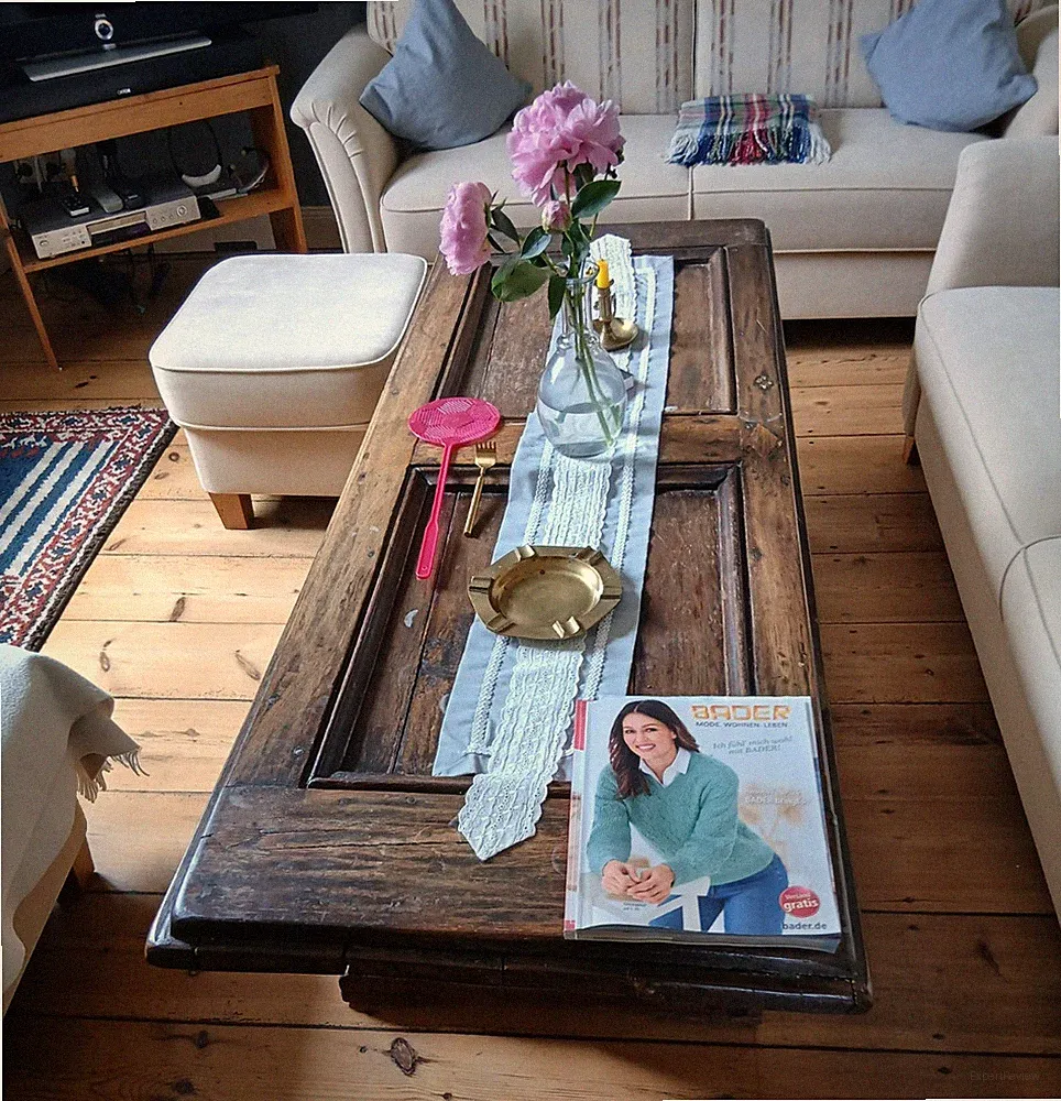 Rechteckiger Couchtisch Holz rustikal dunkel, braun, 2 Schubladen, Stauraum
