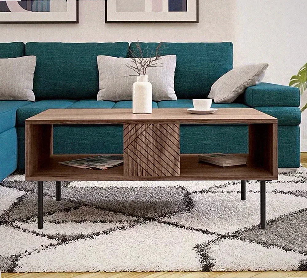 Rechteckiger Couchtisch Holzoptik braun/schwarz mit Stauraum 100x55x46cm