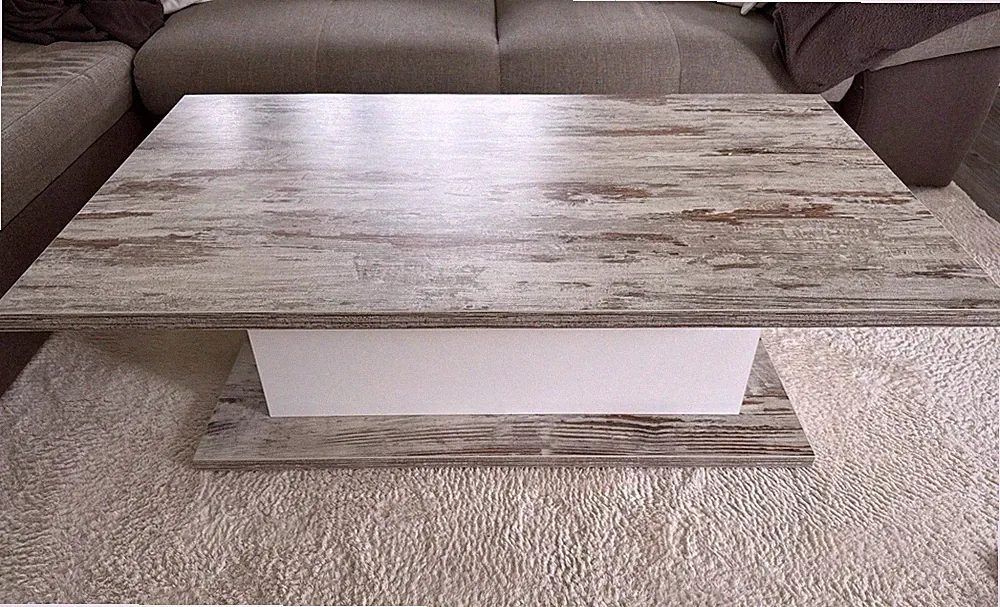 Rechteckiger Couchtisch Holzwerkstoff grau/weiß Holzoptik, L101-120 cm
