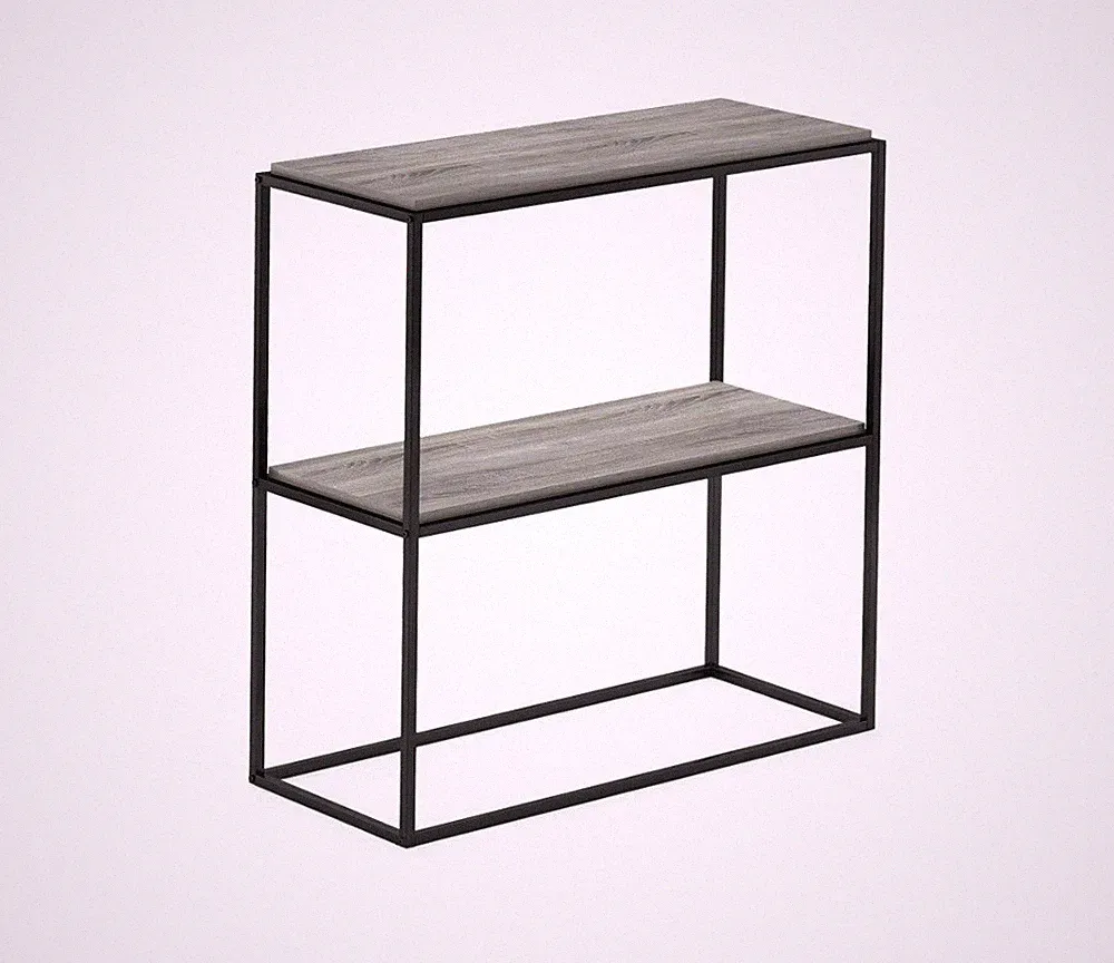 Regal 2 Etagen Breit Stapelbar Bücherregal Eiche Grau Metall Holz Büro Schrank