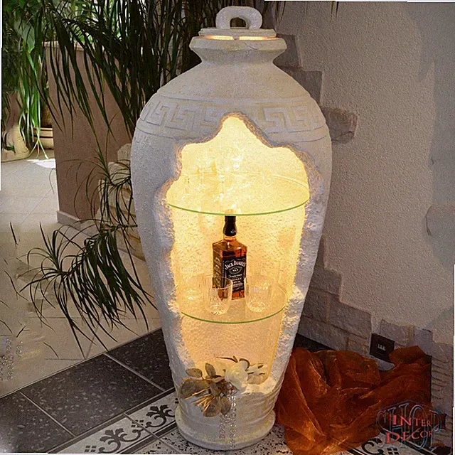 Regal Amphore Bar Vitrine Rundregal Griechische Vase Eckvitrine Mäander 120 cm