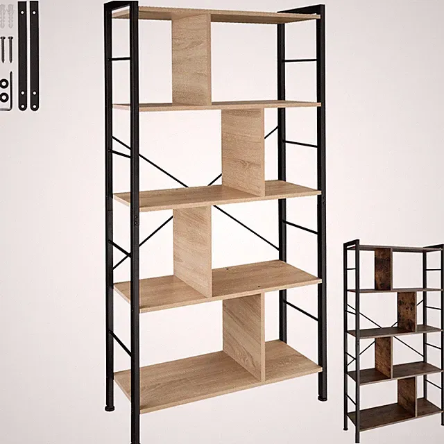 Regal Bücherregal Standregal Wandregal mit 4 Etagen Holz Metall Industrie Design