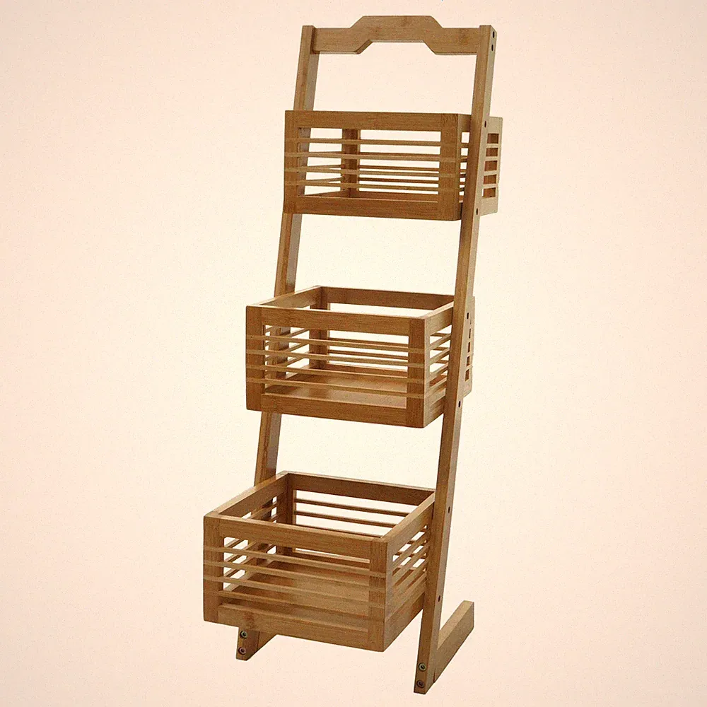 Regal HWC-M21, Standregal Badregal Wohnregal mit 3 Körben, Bambus 77x23x30cm