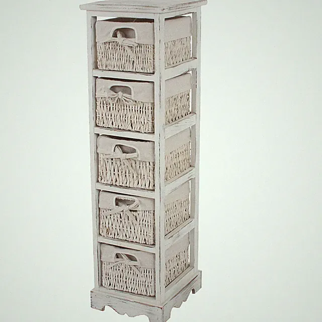 Regal Kommode mit 5 Korbschubladen 90x25x28cm, Shabby-Look, Vintage weiß