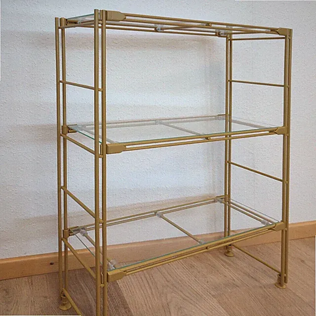 Regal Metall Gold metallic beschichtet mit 3 Glasauflagen - 2 Breiten, 85 cm h