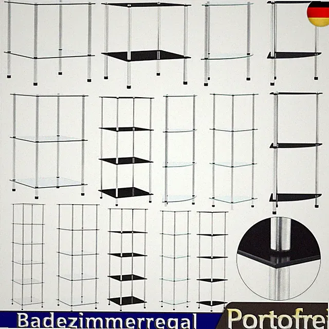 Regal mit 2/3/4/5/6 Ablagen Vitrine Glasregal Transparent/Schwarz Hartglas Bad
