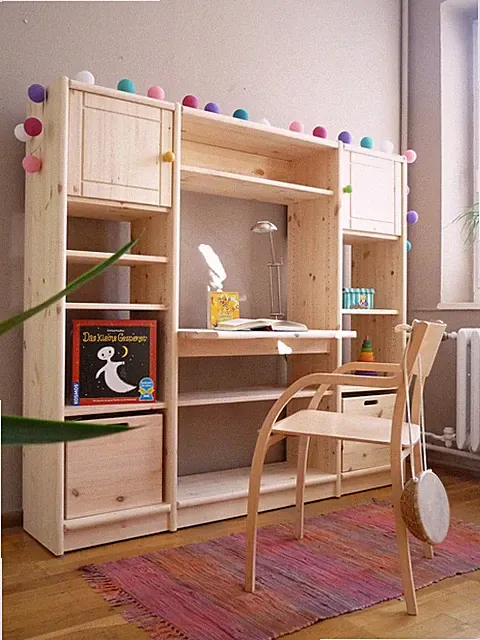 Regal Regalsystem Schreibtisch Massivholz Kiefer natur flexibel & erweiterbar