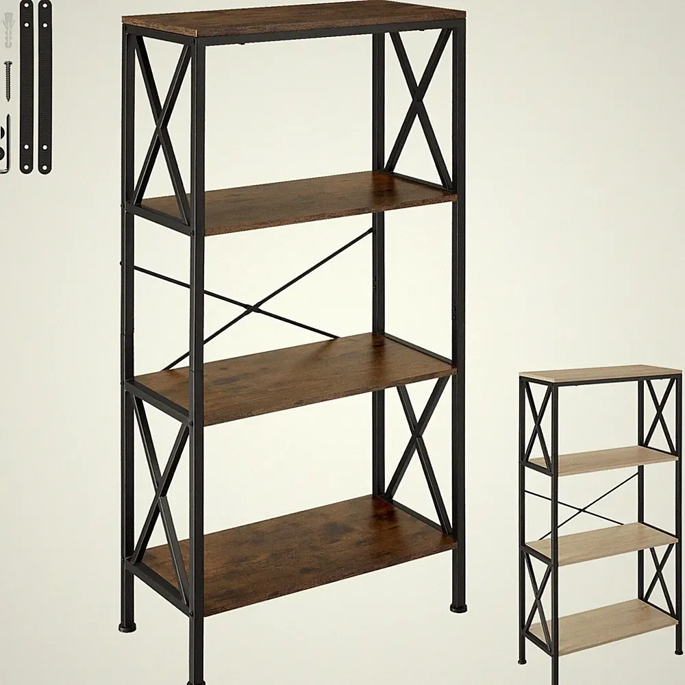 Regal Standregal Bücherregal mit 4 Ebenen Küchenregal Holz Metall Industrie Stil