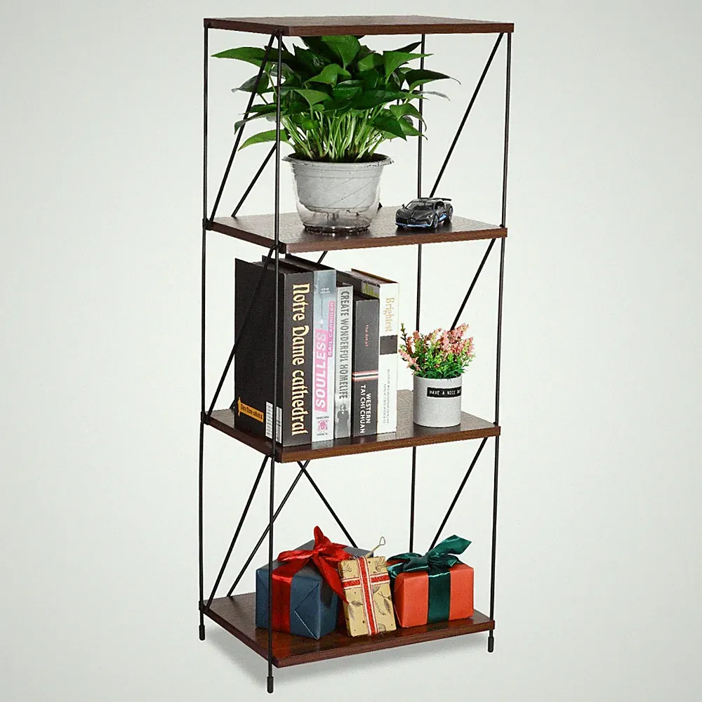 Regal Standregal Bücherregal mit 4 Ebenen Küchenregal Holz Metall Industrie Stil