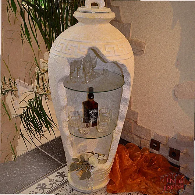 Regal Vitrine Amphore Bar Rundregal Griechische Vase Eckvitrine Mäander 120 cm