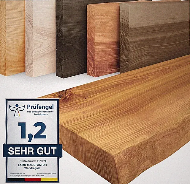 Regalbrett massive Esche Baumkante Wandregal Holzregal Wandboard Holzplatte