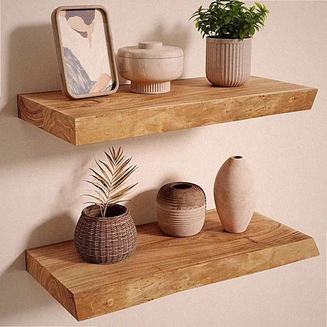 Regale Set Baumkante 2er Recyceltes Holz Wandregale rustikal Wohnzimmer Küche