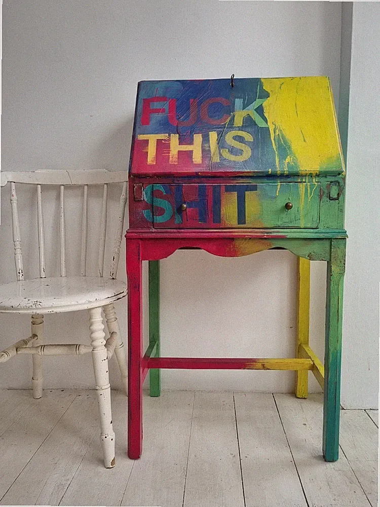 Regenbogen bemalter Sekretär SCHRANK funky SHABBY CHIC Schreibtisch Distressed schwörender Student