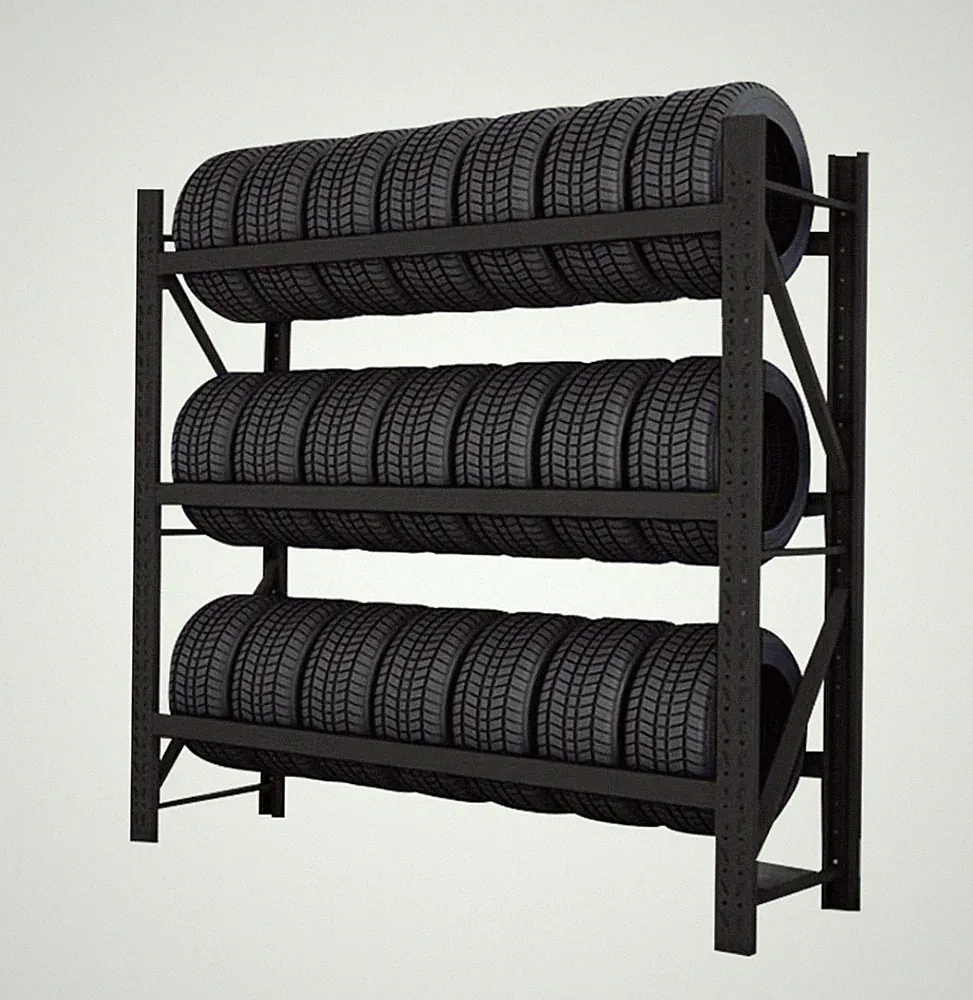 Reifenregal 200x60x200cm 300kg (3-lagig) Reifen Regal Schwerlastregal Schwarz