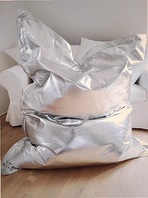 RELAX! BAG Sitzsack Sessel Glanz Kunstleder silber – KEIN VERSAND