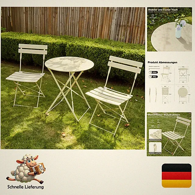 Relax Field Balkonmöbel Set 3-teilig klappbar Wetterfest Rostfreier Stahl Apr...