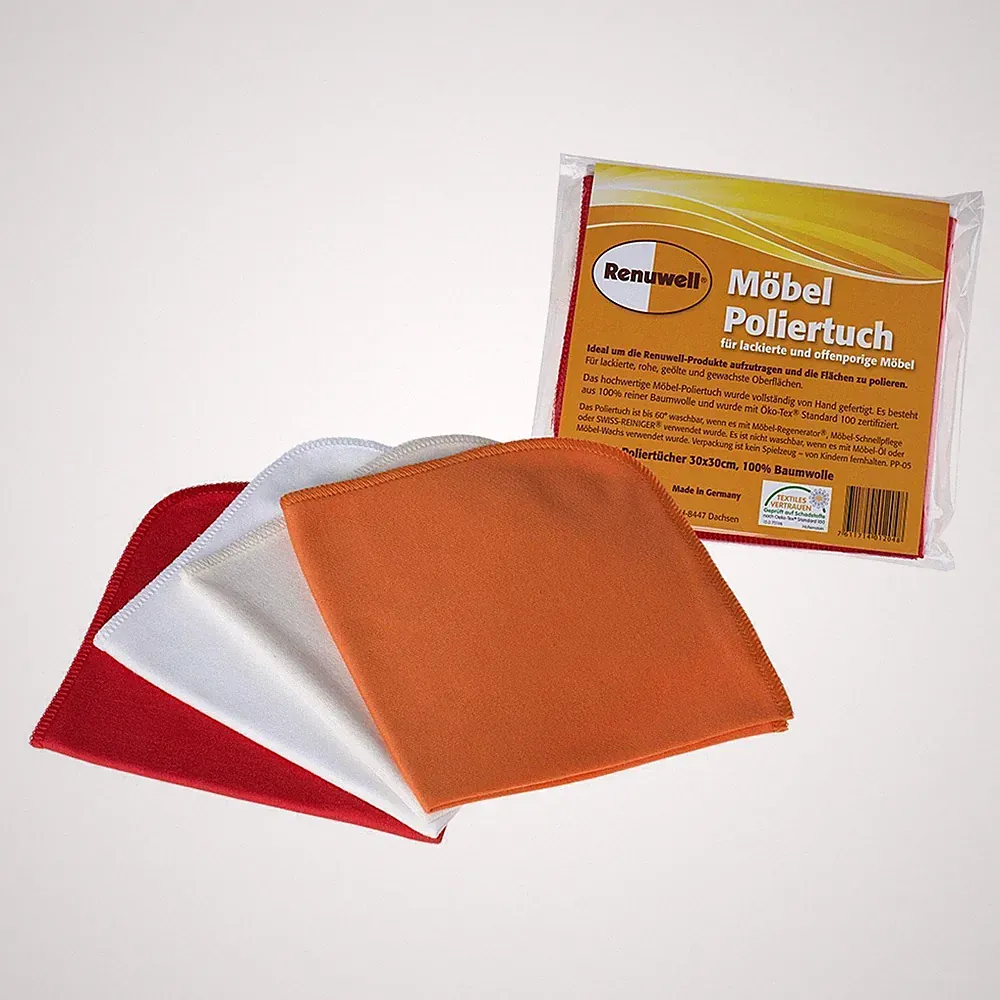 Renuwell Möbel Poliertuch für lackierte und offenporige Möbel 4 Tücher 30x30 cm