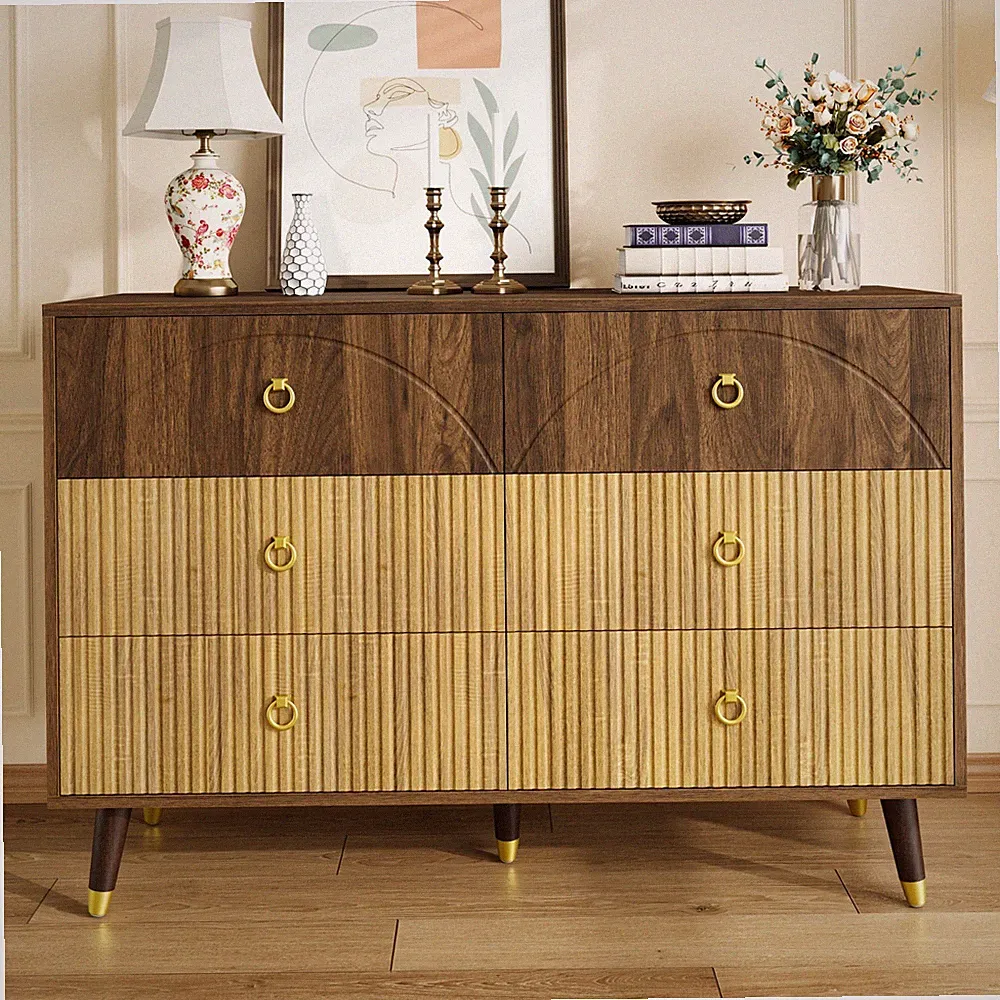 Retro Aufbewahrungsschrank Kommode Sideboard Anrichte mit 6 Schubladen Massivhol