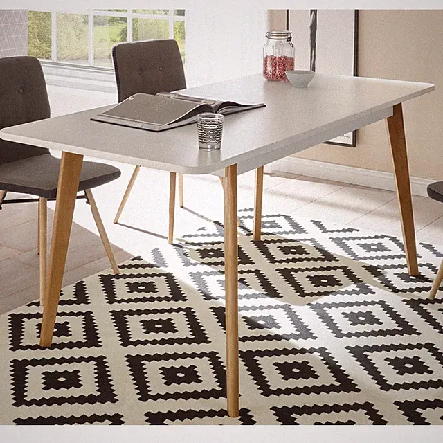 Retro Esstisch ausziehbar 140-180cm Esszimmer-Tisch matt weiß Eiche Ausziehtisch