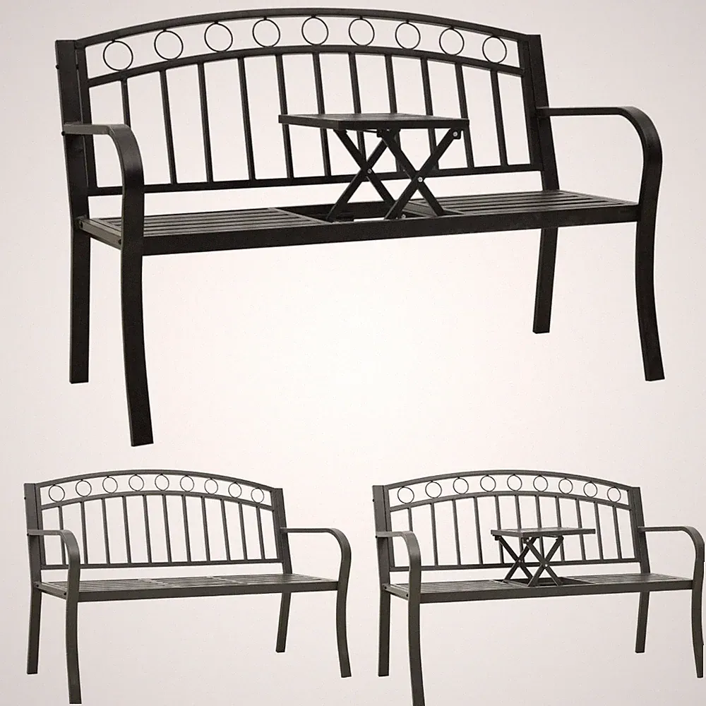 Retro Metall Gartenbank mit/ohne Tisch 2-Sitzer Sitzbank Balkonbank Gartenmöbel