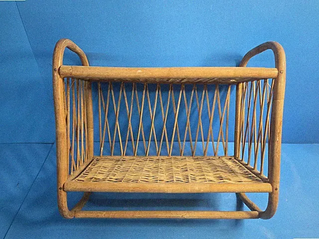 Retro Mid Century Bamboo Rattan Hanging Wall Shelf 13.75" Wicker Boho Chic