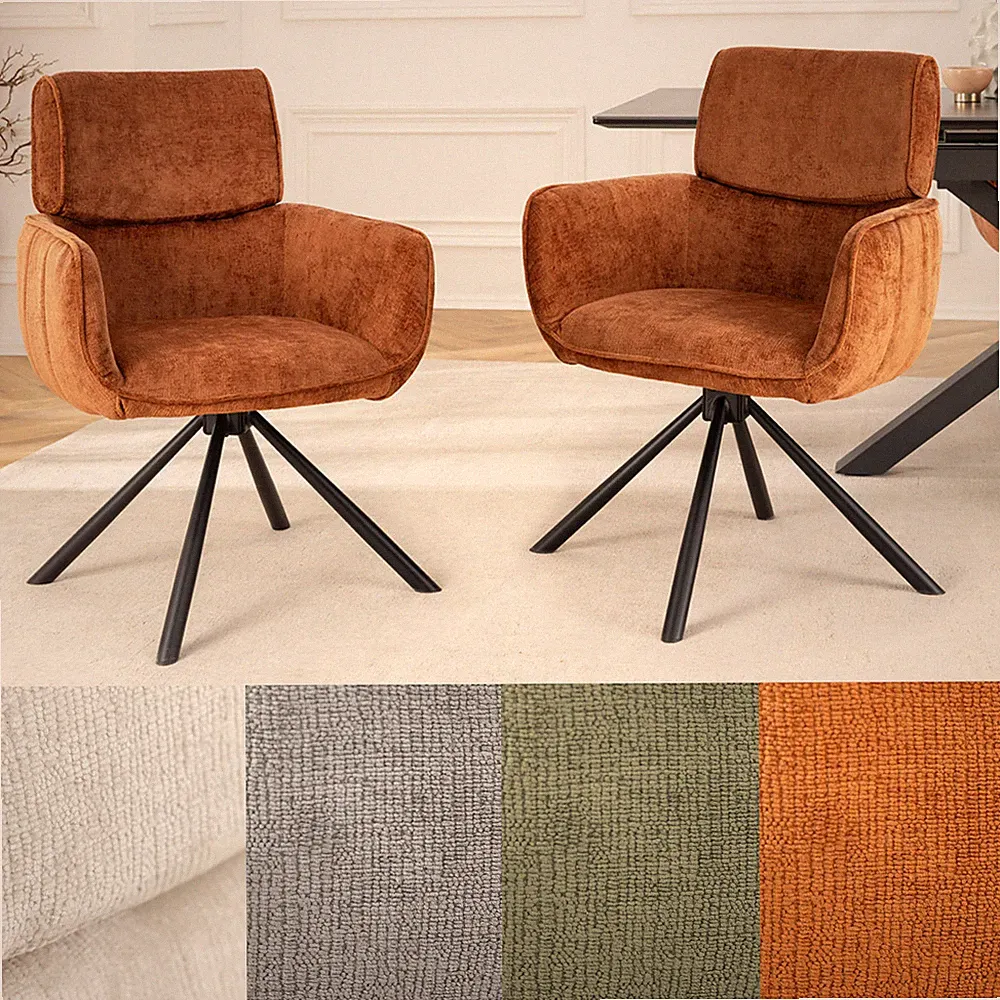 Retro Stuhl UNIQUE - FARBWAHL - Chenille Metallbeine - mit Armlehne drehbar