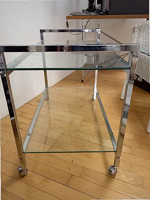 Retro Teewagen, Glas, Metallrahmen, Silber, Gebraucht, Mit Rollen