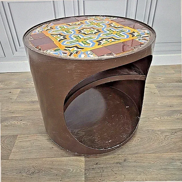 Retro Vintage Beistelltisch Mid Century ausgefallen rund gefliest Luna Space Age